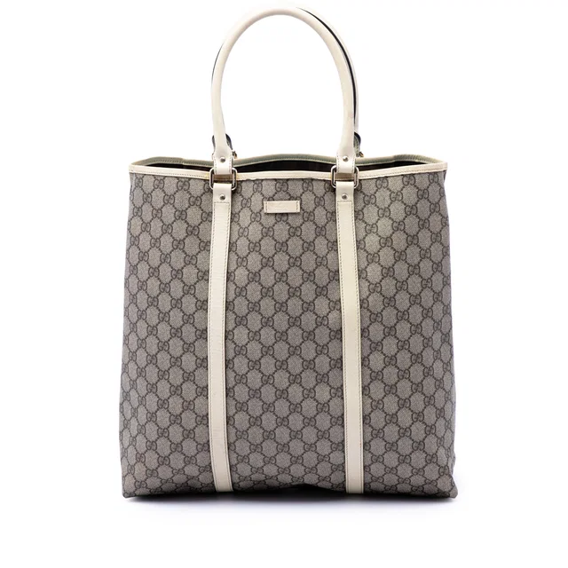 Beige Gucci GG Supreme Joy Vertical Tote in Beige Coated canvas from Designer Revival