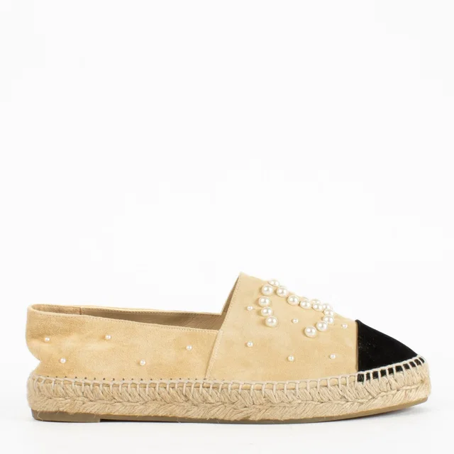 Chanel Beige Suede Pearl Espadrilles - Size 39 in Beige Suede from Labellov