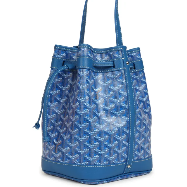 Goyard Goyardine Canvas Sky Blue Petit Flot Bucket Bag PM Palladium Hardware in Blue Chevroches Calfskin/Canvas from Madison Avenue Couture, photo 5 of 8