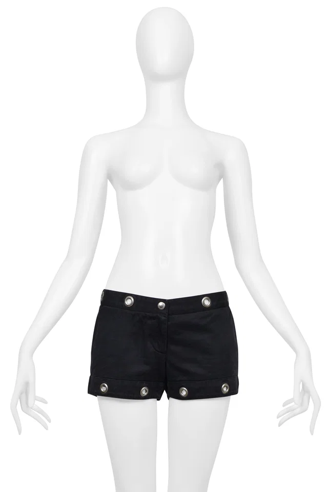 Dolce & Gabbana Black Cotton Super Mini Shorts With Grommets 2005 in Black from Resurrection Vintage