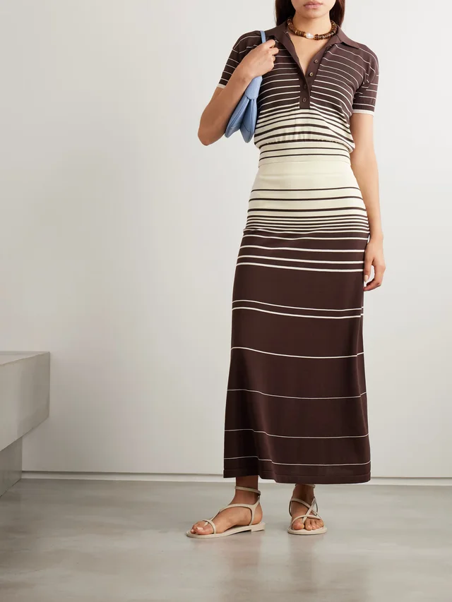 FAITHFULL Casia striped cotton-blend maxi skirt in Brown, photo 2 of 2 from NET-A-PORTER (Canada)