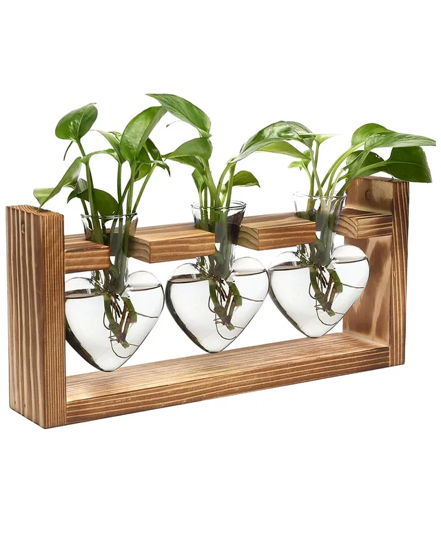 Fresh Fab Finds Plant Propagation Station: 3 Heart Vases with Stand in Brown, image 1 of 1 from Rue La La