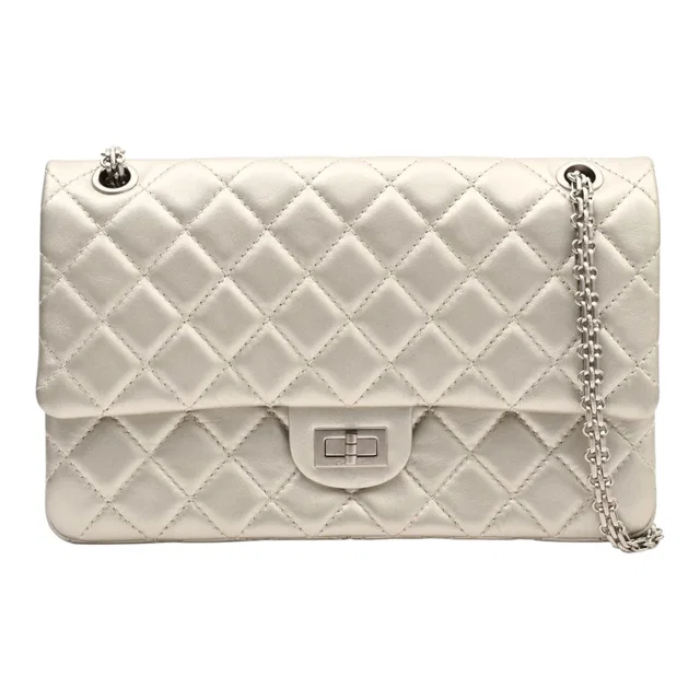 Chanel 2.55 Chain Shoulder Bag, Pearl White, circa 2008 in White Lambskin from VINTAGE QOO TOKYO
