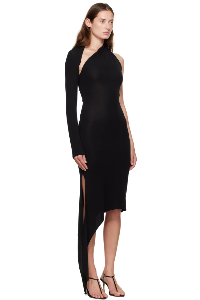 Courrèges Black One Shoulder Crepe Jersey Midi Dress, photo 2 of 4 from SSENSE