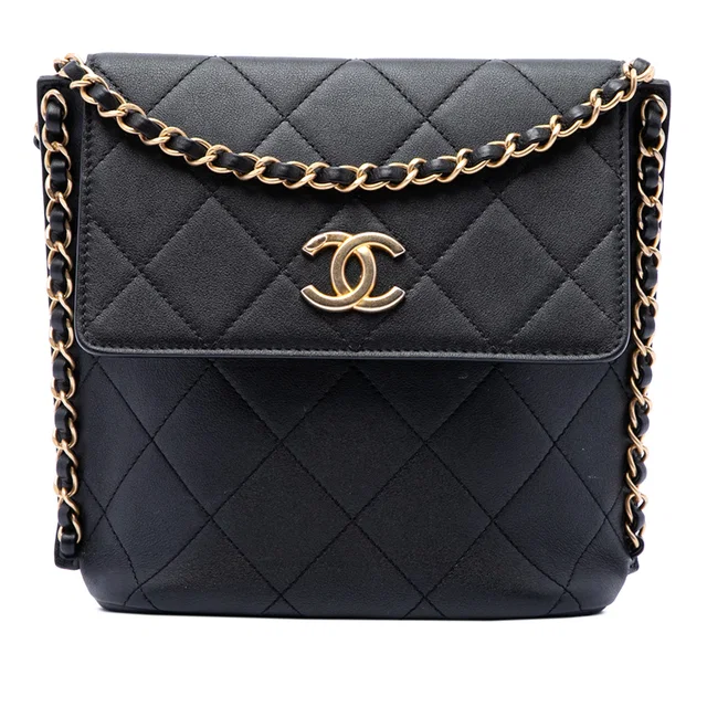 Black Chanel Small Quilted Calfskin Chain Hobo Flap Crossbody Bag in Black Calfskin from Designer Revival