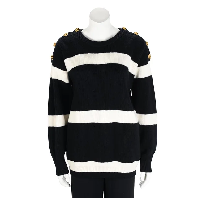 Louis Vuitton Knit Striped Sweater M in Black & White Wool from Blue Spinach