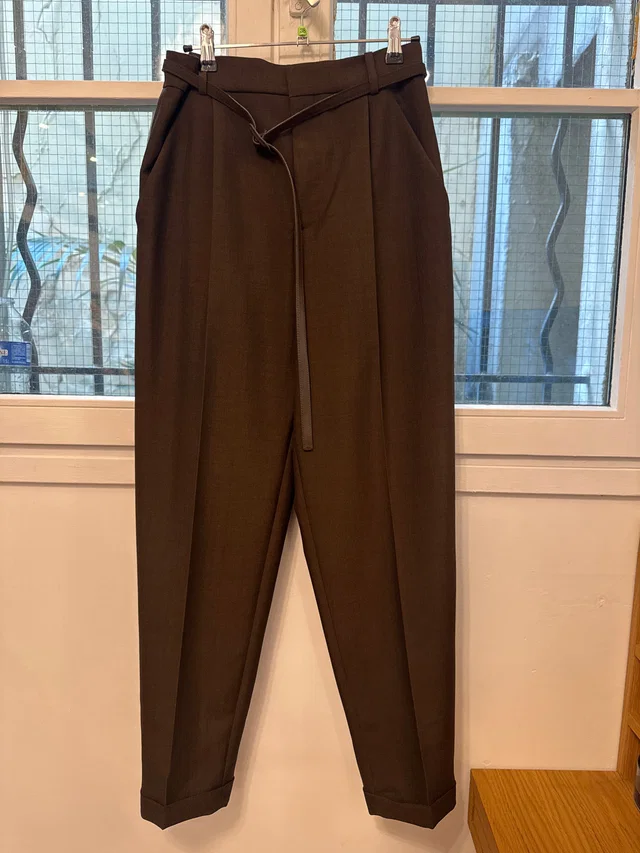 Dior brown wool pant with belt in Brown Wool from Luxury Promise