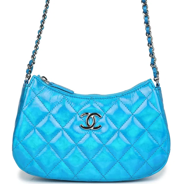 Chanel Mini Hobo Bag Blue Metallic Goatskin Silver Hardware in Blue Goatskin from Madison Avenue Couture
