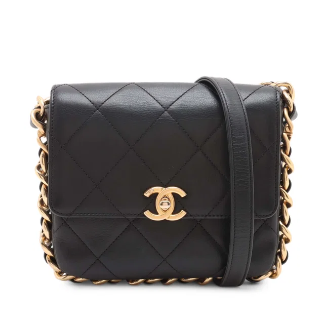 Black Chanel Small Quilted Calfskin Framing Chain Flap Crossbody Bag in Black Calfskin from Designer Revival