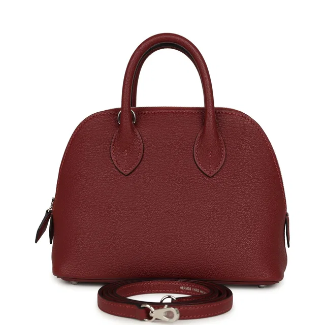 Hermès 1923 Bolide Mini Rouge H Chevre Palladium Hardware in Burgundy Goatskin from Madison Avenue Couture