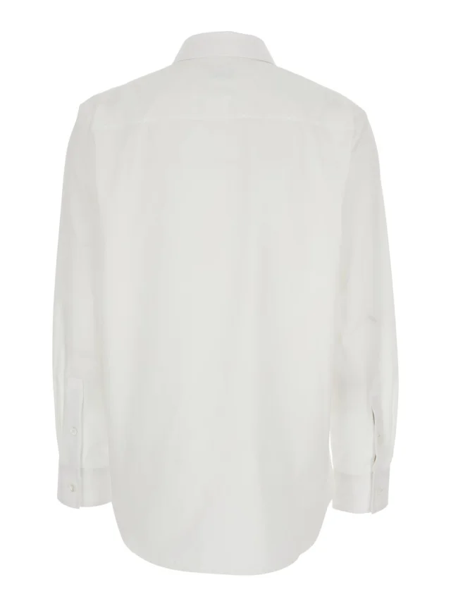 Burberry White Long-sleeved Shirt 'Ellora' with Pointed Collar and Tone-on-Tone Embroidered Logo in Cotton for Women in White 100% Cotton, photo 3 of 5 from Gaudenzi Boutique
