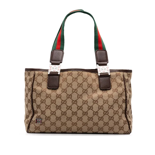 Beige Gucci GG Canvas Web Horsebit Tote in Beige Canvas from Designer Revival