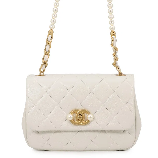 Chanel Mini Matelasse Pearl Chain White Lambskin in White Lambskin from GALLERY RARE