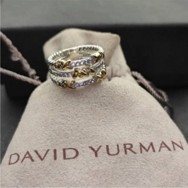 David Yurman Two-Tone Diamond Cable Stackable Ring - Silver & Gold Sz7 in silver|gold|gray from Poshmark