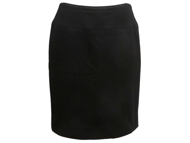 Vintage Black Chanel Boutique Wool Pencil Skirt Size FR 42 in Black Wool from Designer Revival