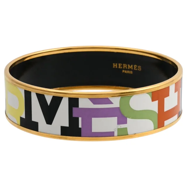 Hermès Enamel Bangle Gold/White/Multi in White from VINTAGE QOO TOKYO