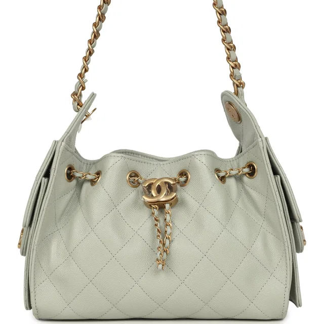 Chanel Mini 25 Hobo Bag Light Green Caviar Antique Gold Hardware in Green Caviar leather from Madison Avenue Couture
