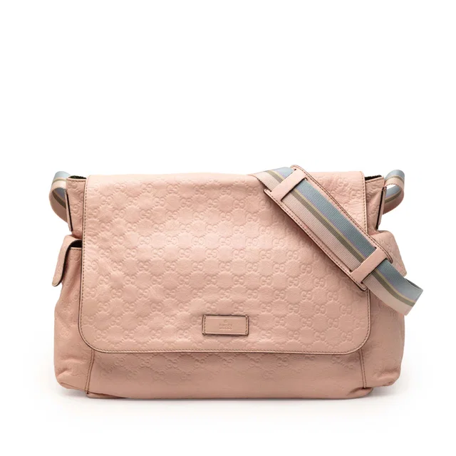 Pink Gucci Guccissima Web Flap Diaper Bag in Pink Canvas from Designer Revival