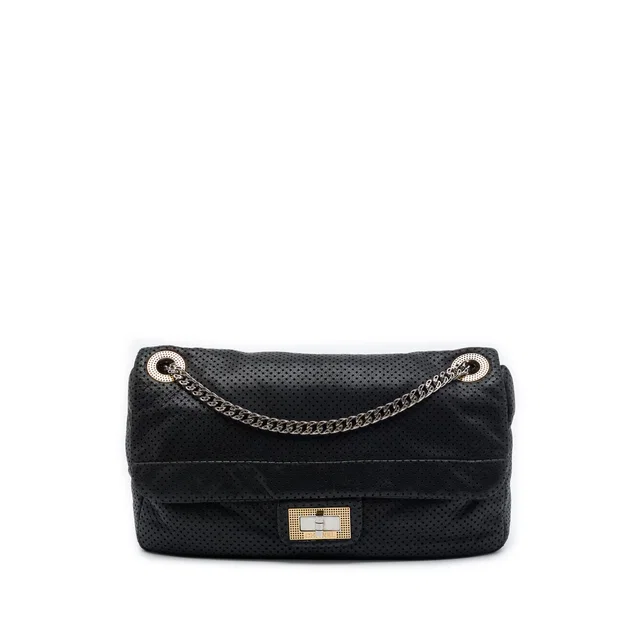 Black Chanel Medium Perforated Calfskin Reissue 2.55 Drill Flap Shoulder Bag in Black Calfskin from Designer Revival