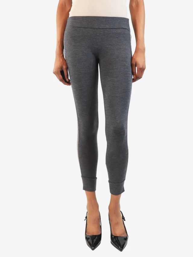 Brunello Cucinelli Grey bead-embellished leggings - size UK 6 in Grey Wool from Sign of the Times