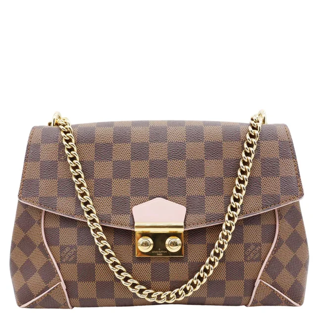 Louis Vuitton Caissa Chain Damier Ebene Clutch Shoulder Bag Rose Ballerine in Brown Canvas from Dallas Designer Handbags
