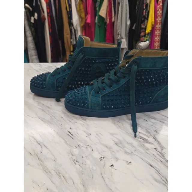 Christian Louboutin Teal Spike Suede High-Top Sneakers in green|blue Suede from Poshmark, photo 1 of 1