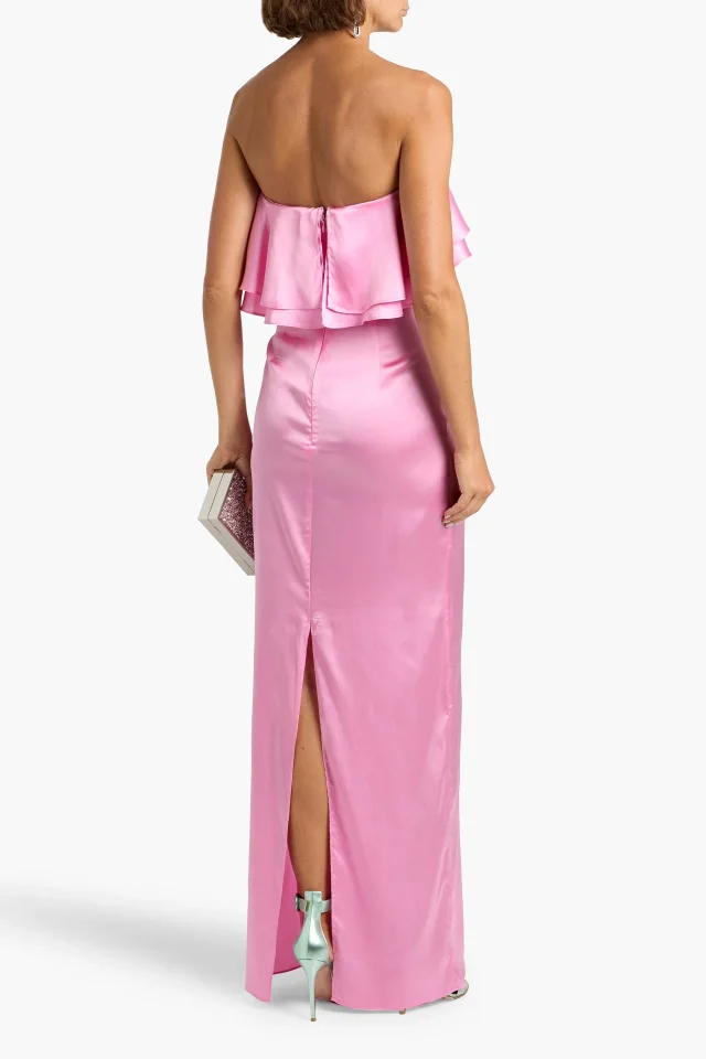 Retrofête Retrofte Queenie Strapless Ruffled Satin Maxi Dress in Pink, photo 3 of 4 from THE OUTNET
