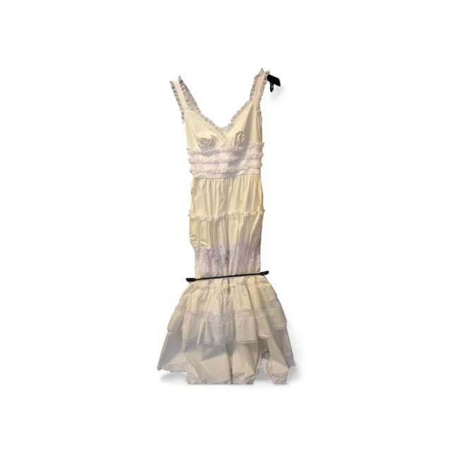 Dolce & Gabbana White Strappy A Line Lace Ruffle Dress in White from Luxury Promise