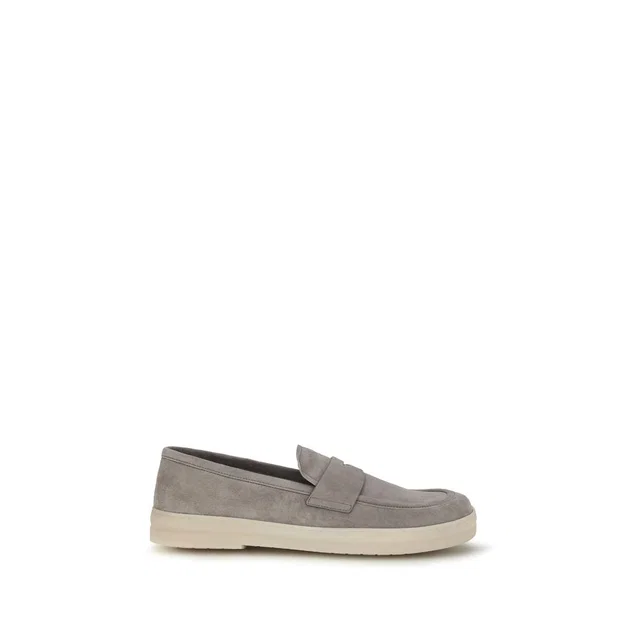 Prada Gray Calf Leather Bos Taurus Slip-On Loafers in Grey Calfskin from HEWI