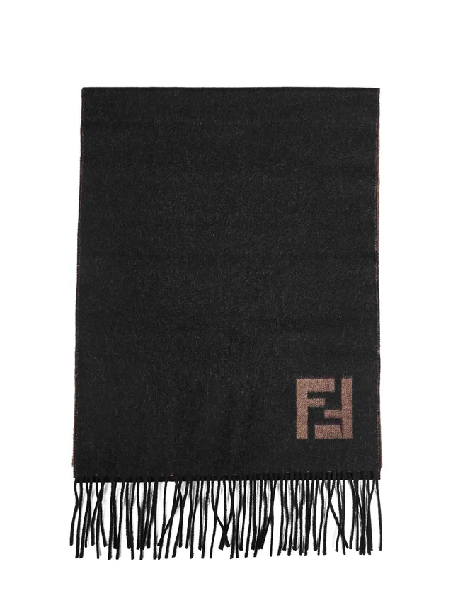 Fendi Two-Tone Wool-Cashmere Scarf — Black Scarfs in Black Cashmere from HEWI