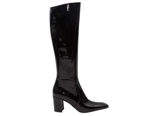 Black Saint Laurent Square-Toe Knee-High Patent Boots Size 38 in Black Patent leather from Designer Revival