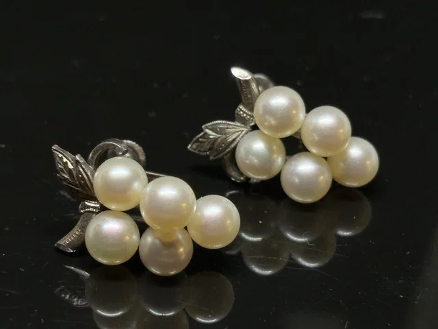 Vtg Signed Mikimoto Akoya Pearl Grape Cluster Screw On Earrings Sterling Silver in gray|silver from Poshmark