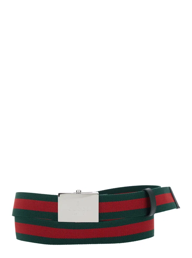 Gucci Web Striped Canvas Belt — Green in Green Canvas from HEWI