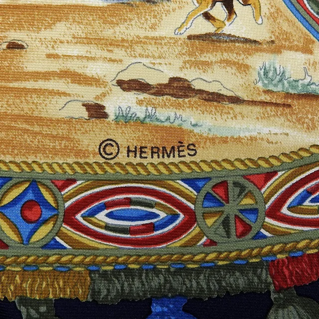 Hermès Carré 90 Cavaliers Peuls Pattern Scarf Navy/Multi in Navy Silk from VINTAGE QOO TOKYO, photo 8 of 10