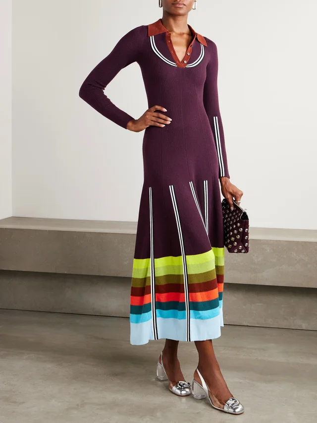 CHRISTOPHER JOHN ROGERS Striped ribbed wool-blend maxi dress in Red, photo 2 of 2 from NET-A-PORTER (Canada)