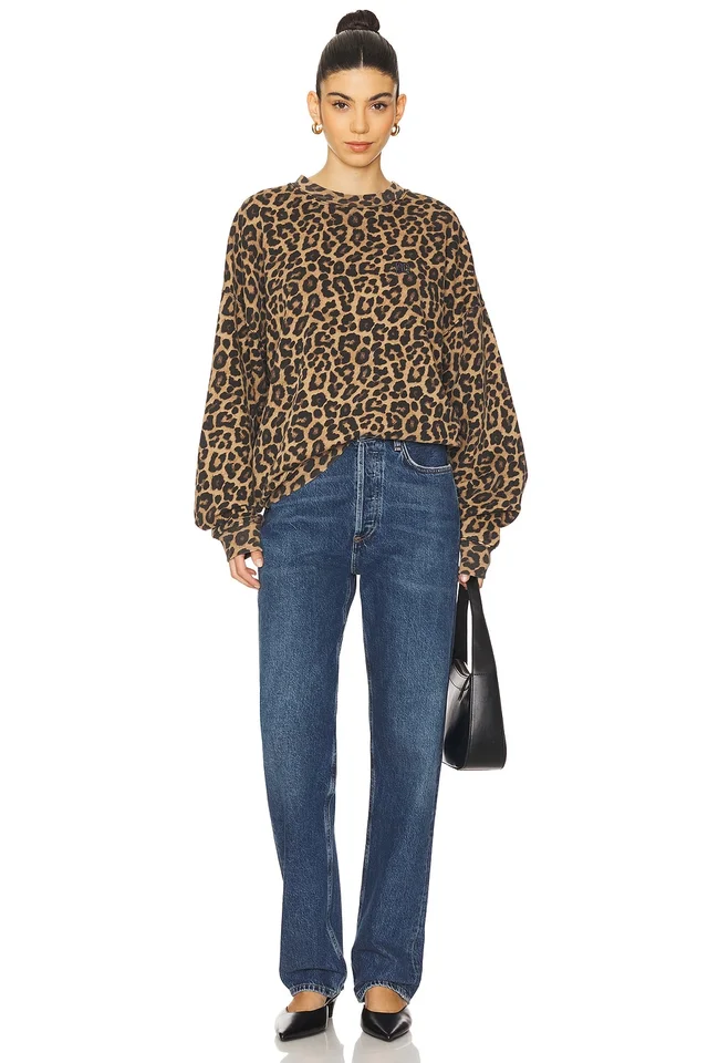 ANINE BING Miles Sweatshirt in Black & Brown Leopard, photo 4 of 4 from REVOLVE (Canada)
