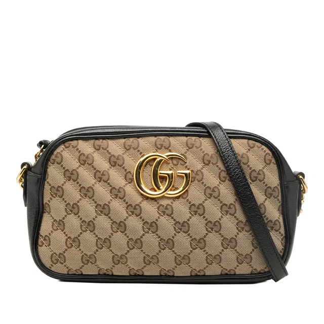 Beige Gucci Small GG Marmont Matelasse GG Canvas and Leather Crossbody in Beige Canvas from Designer Revival