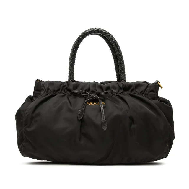 Black Prada Tessuto Bow Satchel in Black Nylon from Designer Revival