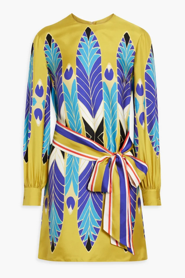Printed Silk-Twill Mini Dress in Chartreuse, image 1 of 1 from THE OUTNET