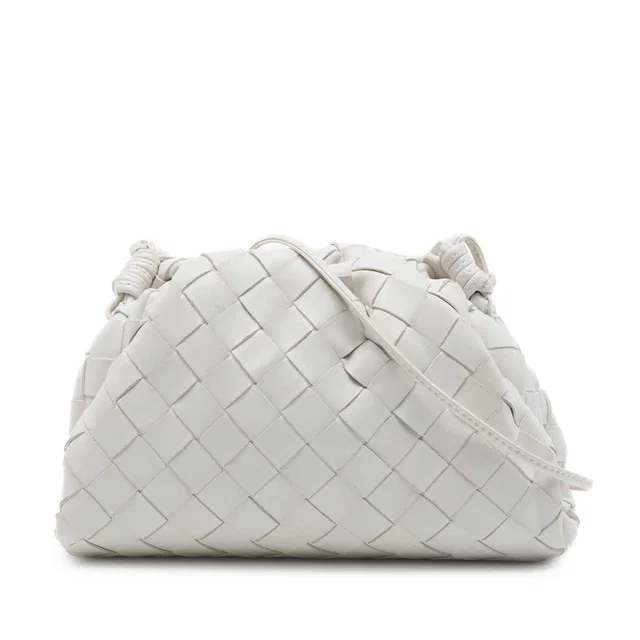 White Bottega Veneta Nappa Intrecciato The Mini Pouch Crossbody in White Nappa leather from Designer Revival