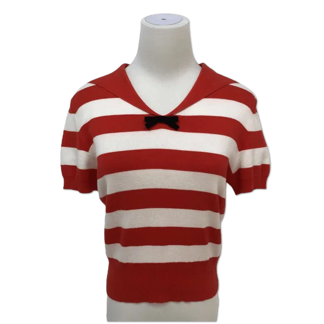 Miu Miu Chanel Red Striped Sailor Collar Knit Top size 40 in Red from Luxury Promise