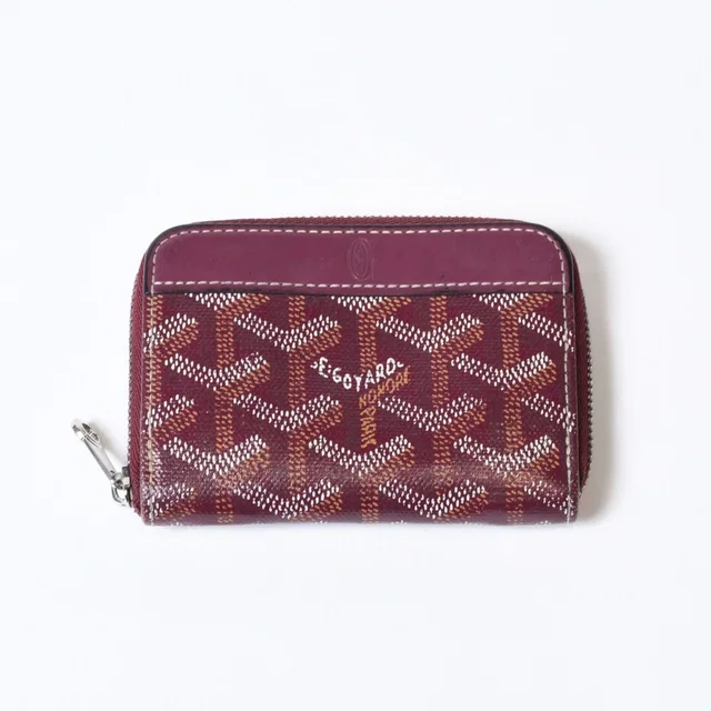 Goyard Matignon PM Card Case Coin Purse Din Canvas Leather Red Silver in Red Canvas from The Reluxe