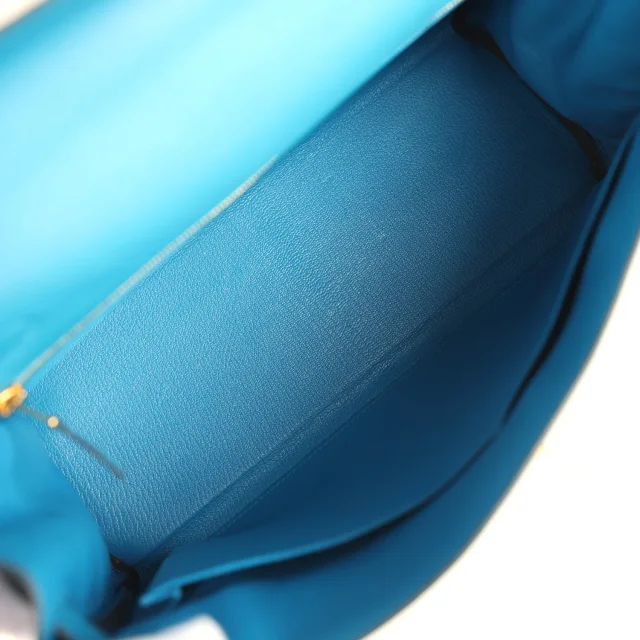 Hermès Kelly Retourne 32 Bleu Zanzibar Evercolor Gold Hardware in Blue Goatskin from Madison Avenue Couture, photo 8 of 9