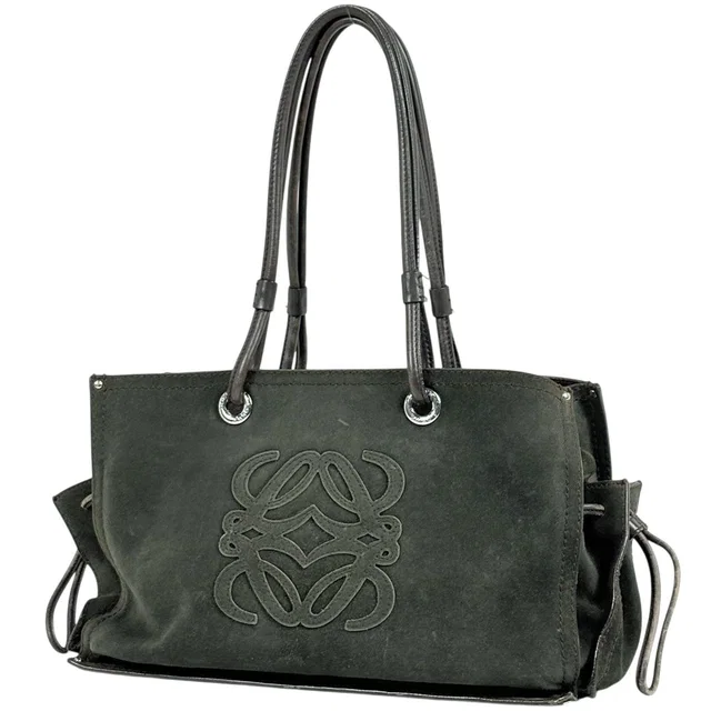 Loewe Anagram Shoulder Bag Suede Green Brown in Brown Suede from The Reluxe