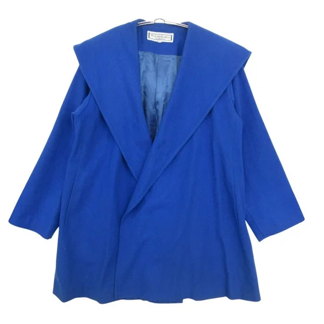Saint Laurent Coat Vintage Wool Shawl Color 100% Hoodie Blue in Blue Wool from The Reluxe