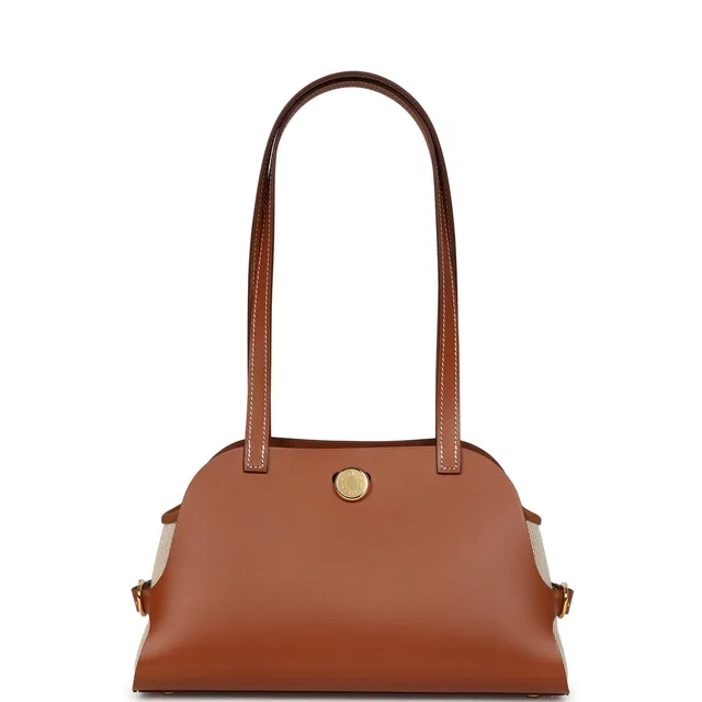 Hermès Tablier Sellier Fauve Vache Hunter, Gold, Ecru-Beige Swift and Toile H Gold Hardware in Beige Swift leather from Madison Avenue Couture