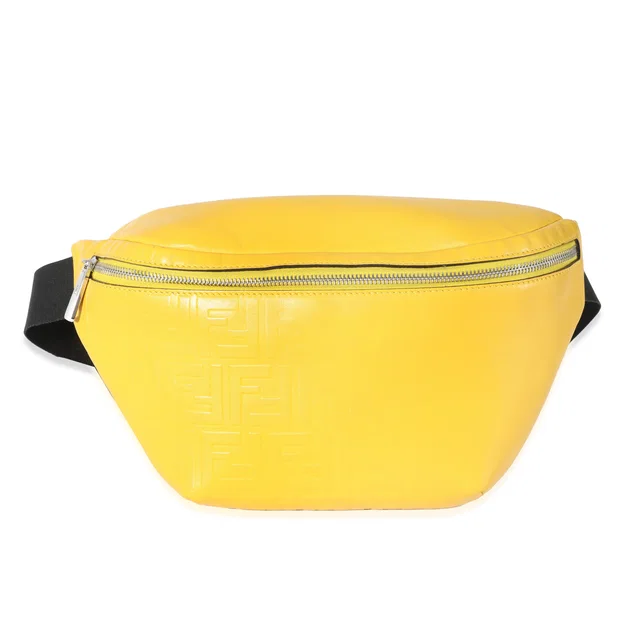 Fendi Yellow Calfskin Ff 1974 Embossed Belt Bag Leather Handbag in Yellow Calfskin from HEWI