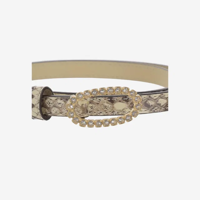 Valentino Garavani Python Leather With Crystal Buckle Belt — Beige in Beige Python from HEWI