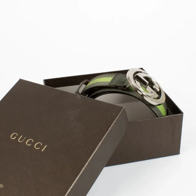 Gucci GG Buckle Green Web Belt - Size 85 in Green Canvas from Labellov, photo 3 of 3