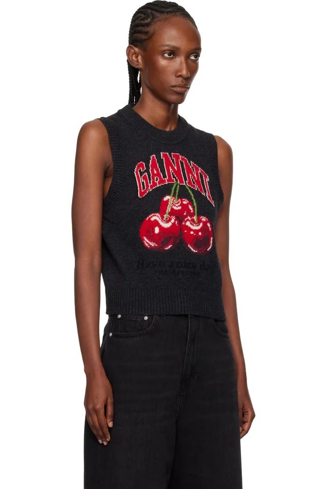 GANNI Gray Graphic Wool Sweater Vest, photo 2 of 4 from SSENSE
